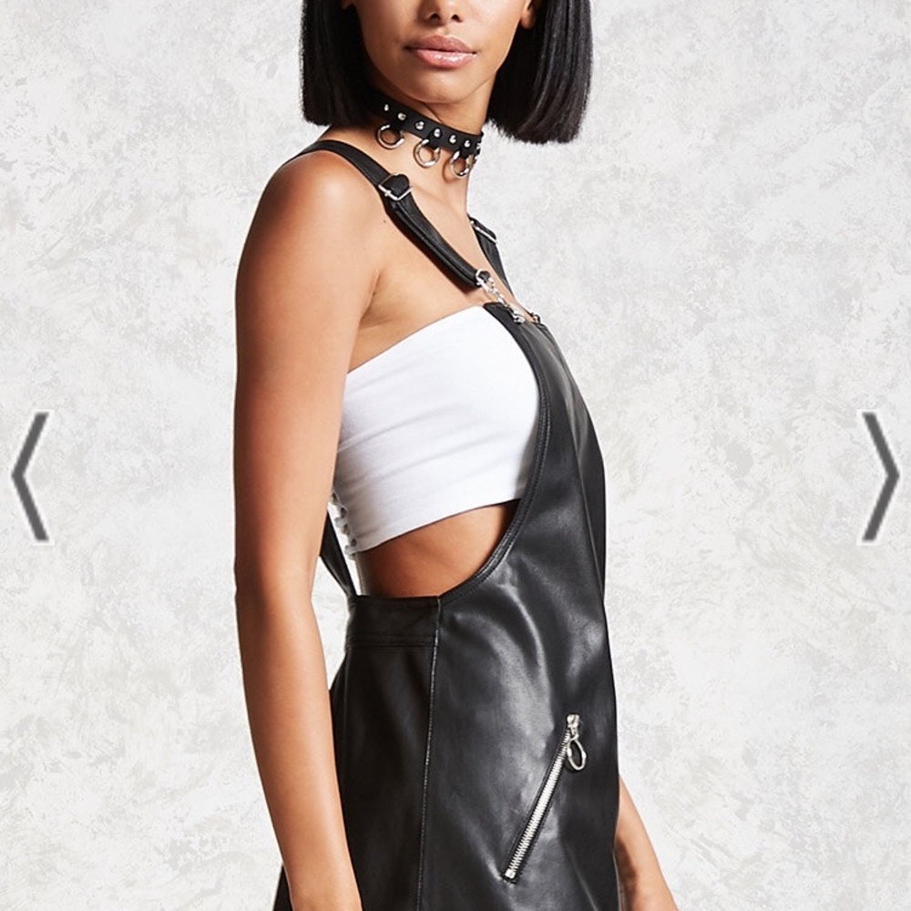 Overall faux leather dress